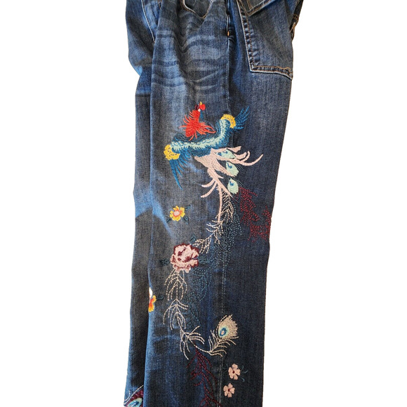 Free People Embroidered Bird Raw Hem Skinny Jeans Sz 28 Peacock Floral - Picture 15 of 15
